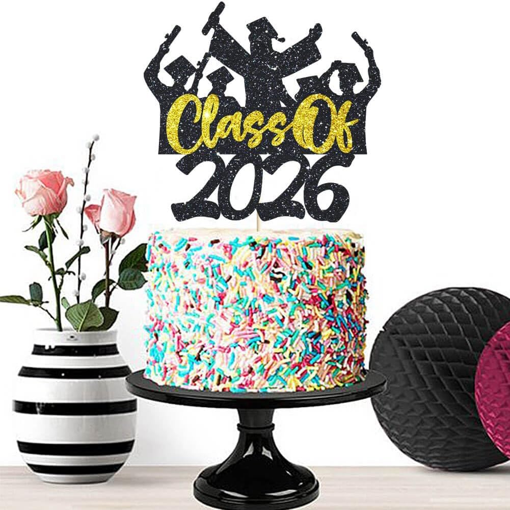 2026 Graduation Cake Topper Gold Glitter Class of 2026 Cake Topper Congrats Grad Party Cake Decor for Senior High School 2026 Graduation Party Cake Supplies Decorations BST202