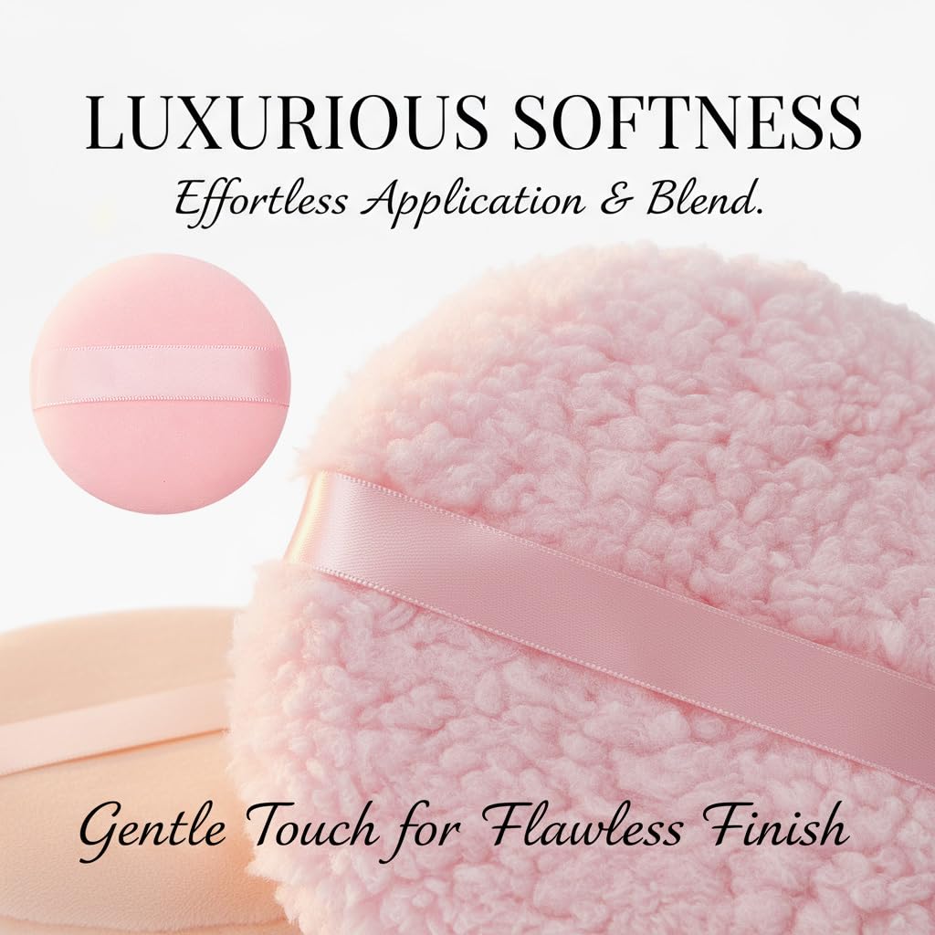 4-Pack Powder Puff and Container, 3 Sizes Makeup Puff Set Includes 6" Body Powder Brush & Face Puffs (13cm & 7.5cm), Soft Dusting Puffs for Women WN420