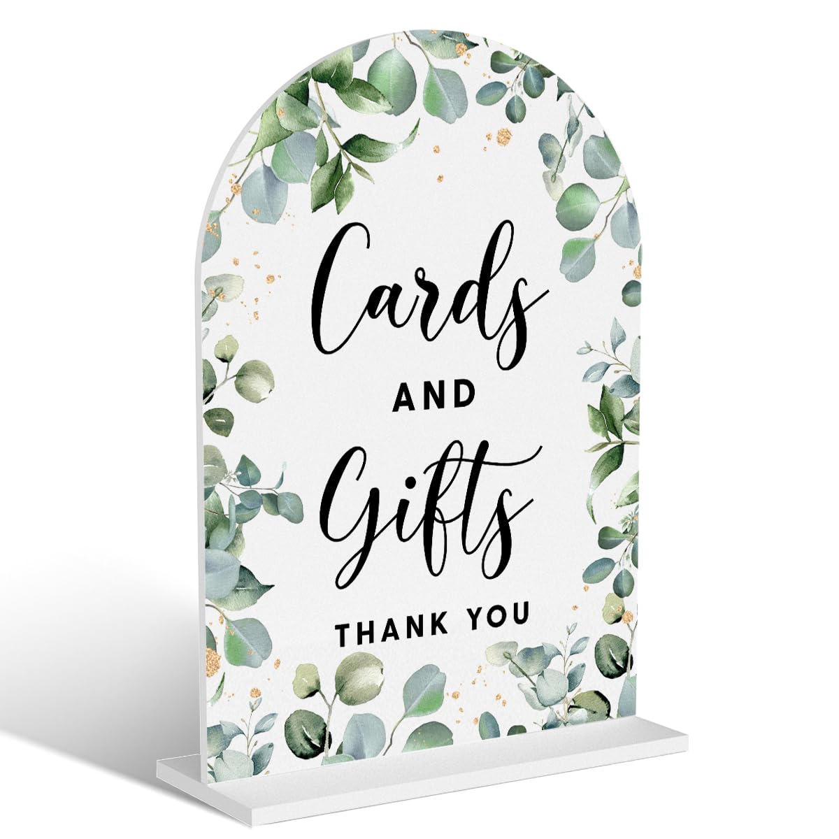 Acrylic Wedding Signs, Bubble Send Off Signs for Marriage Reception, Bridal Shower Decorations, Modern Arched Round Top Acrylic Table Top Sign with Holder for Wedding Party (White Eucalyptus Leaves) BST326L