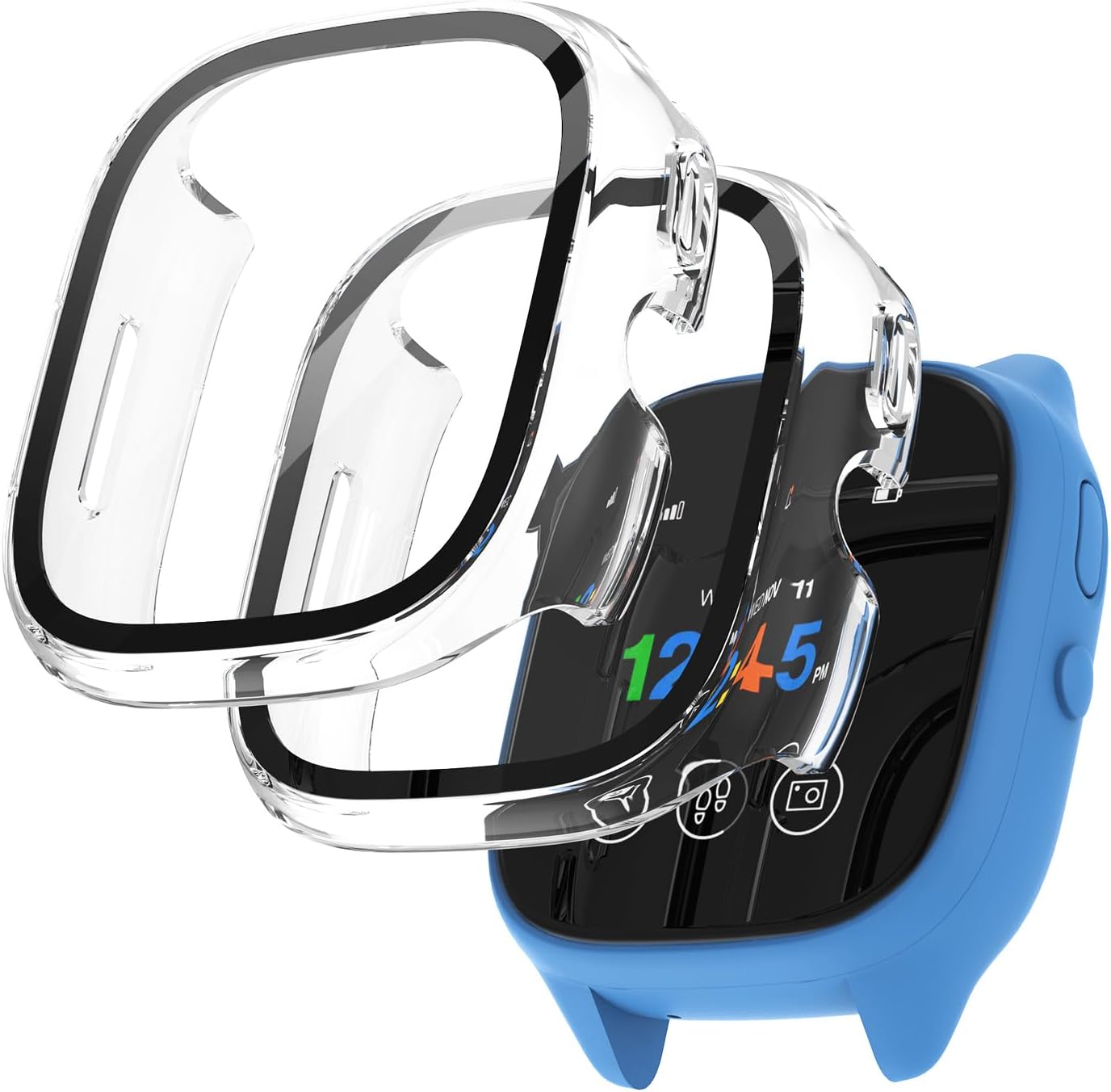 [2 Pack] BXKM Hard PC Case for Gizmo Watch 3 Screen Protector,Tempered Glass Film Hard Bumper Anti-Scratch HD Ultra-Thin Protective Cover for Gimzo Watch 3 (2pcs: Clear+Clear) WN420