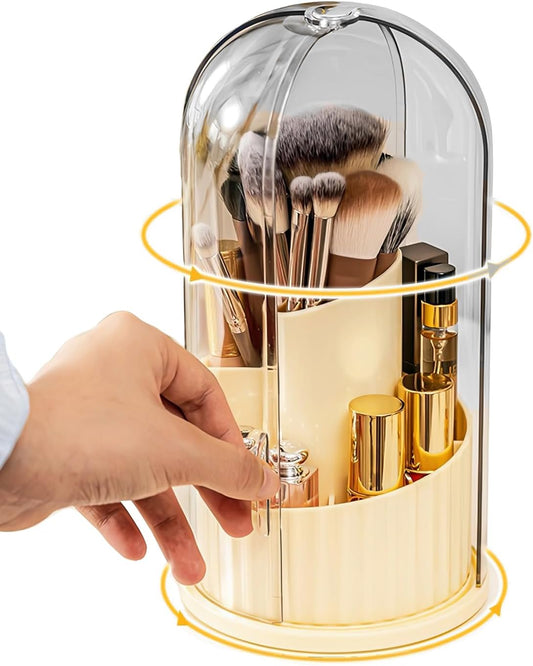 Covered Rotating Makeup Brush holder Organizer with Lid Makeup Brushes Organizer for Vanity Desktop Bathroom Countertop WN420