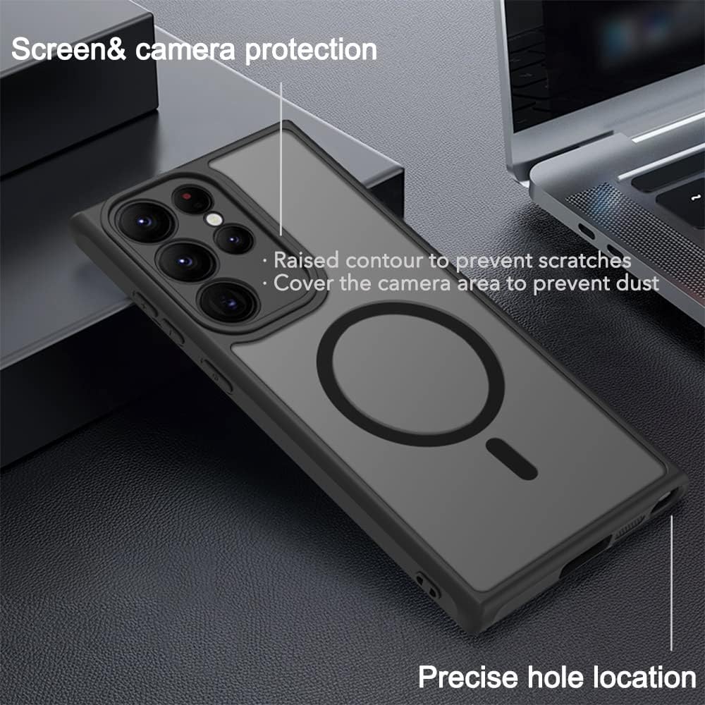 Anti-Fingerprints for Samsung Galaxy S23 Ultra Case Magnetic,[Full Camera Protection] [Compatible with Magsafe Accessories] Frosted Back Cover for Galaxy S23 Ultra 6.8", Black WN420
