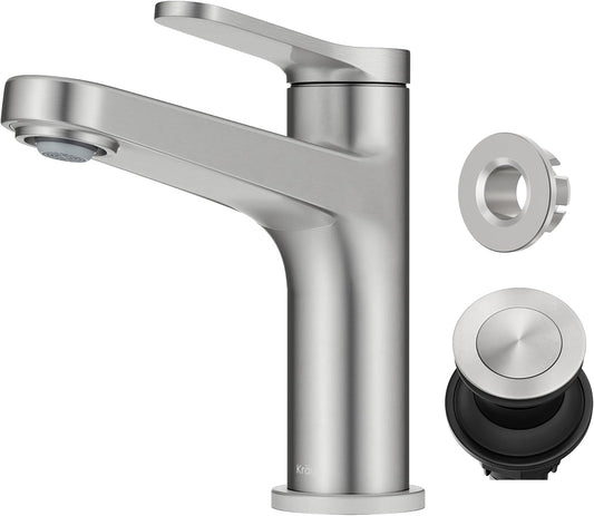 KRAUS Indy Single Handle One Hole Bathroom Sink Faucet in Spot-Free Brushed Nickel 78