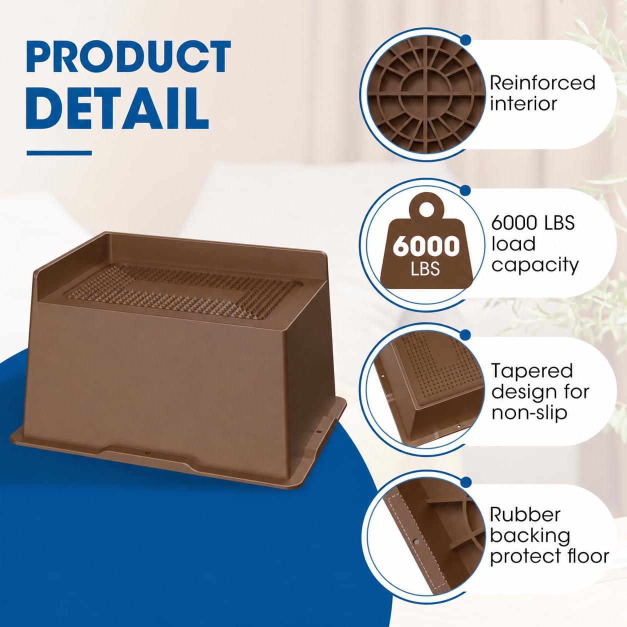 MYMULIKE Bed Risers 5 Inch Heavy Duty, Oversized Furnitures Risers 5 inch Support 6000 lbs, Bed Table Rising Blocks, Fits for Couch, Sofa, Chair, Furniture Lifts (Black 6 Pack) BST202