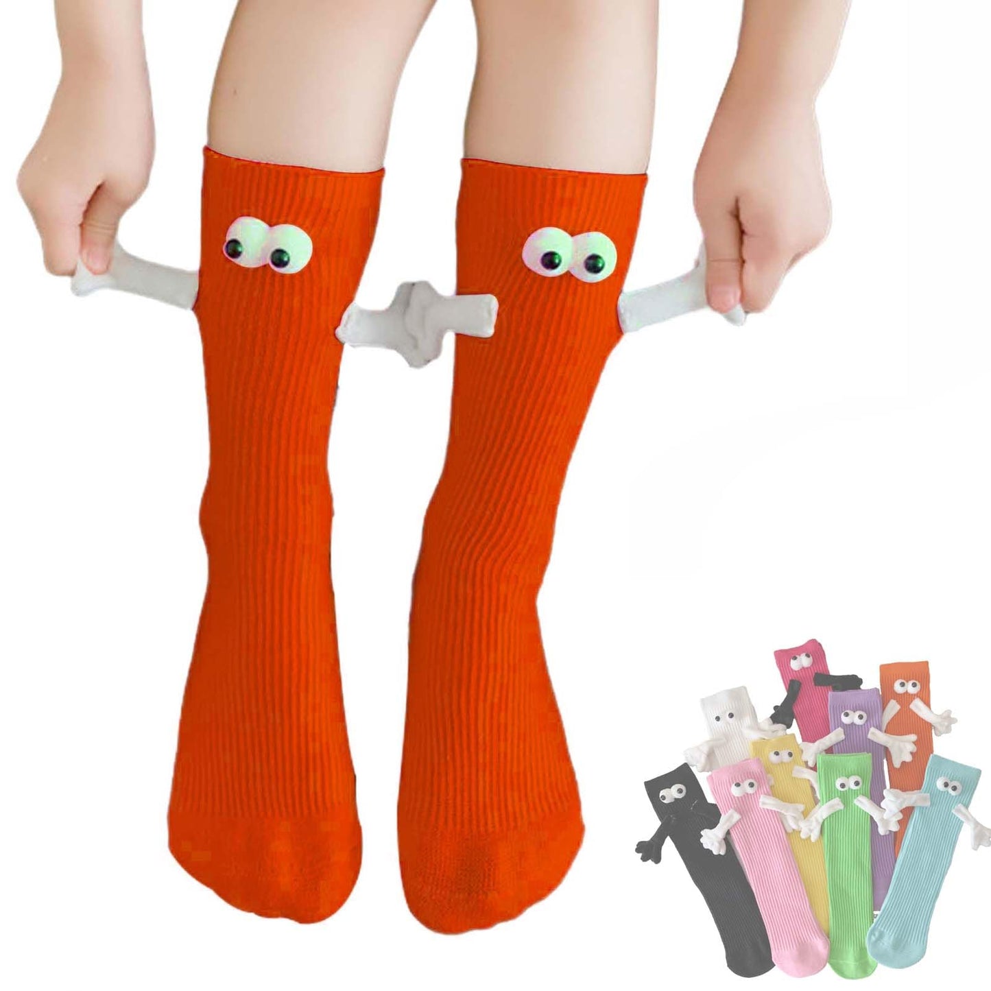 ARTSIM Magnetic Hand Holding Socks for Couple Friends Kids - 3D Doll Mid-Tube Cute Novelty Xmas Socks BST326H