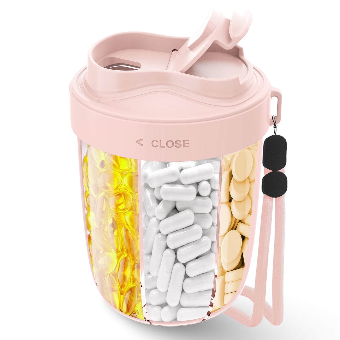 Pill Dispenser with 7 Large Compartments - Portable Pill Organizer for Travel, Anti-Mix Design & Wide Opening Design, Easy Access to Vitamin Dispenser, Includes 20 Blank Stickers (White) WN420