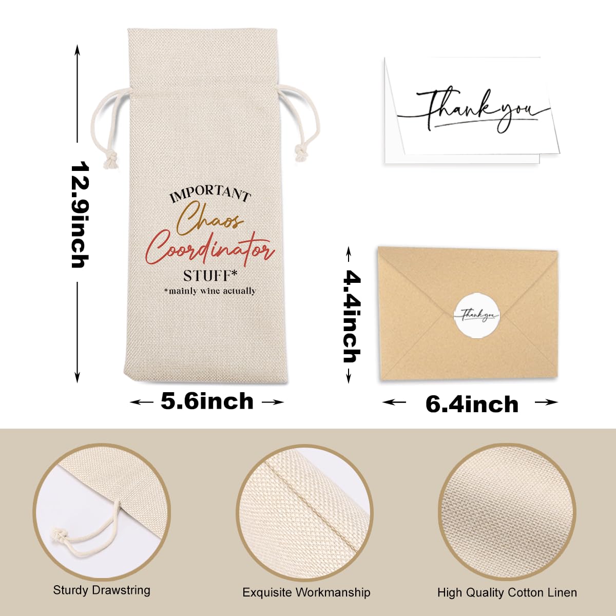 Teacher Appreciation Wine Bag With Thank You Card - Cool Christmas Birthday Gifts for Women Men - Important Teacher Stuff BST202
