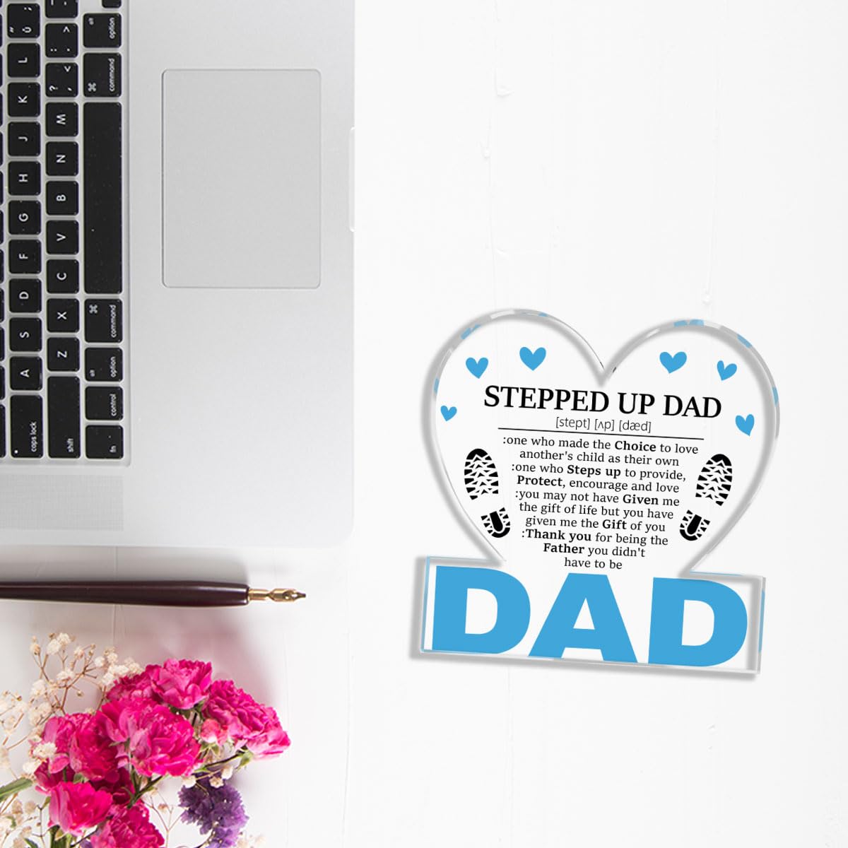 Fathers Day Bonus Dad Gifts Best Stepdad Gifts from Stepdaughter Stepson Funny Birthday Gift for Stepfather Heart Acrylic Sign Decor 4 X 4 Inches BST202