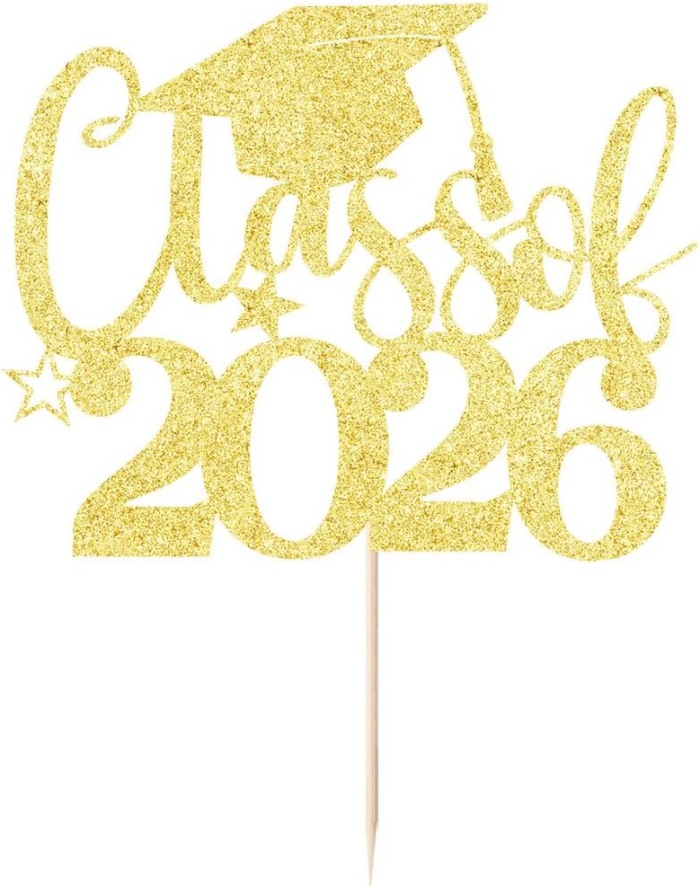 Class of 2026 Cake Topper | Gold Glitter Grad Cap Cake Pick-Boys Girls primary school High School College 2026 Graduation Theme Party Cake Decor Supplies BST202