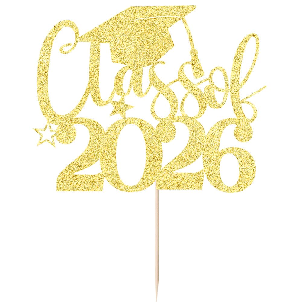 Class of 2026 Cake Topper | Gold Glitter Grad Cap Cake Pick-Boys Girls primary school High School College 2026 Graduation Theme Party Cake Decor Supplies BST202