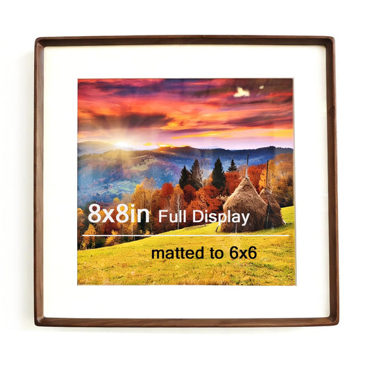 8x8 Solid Wood Picture Frame with Mat, Walnut Wooden Photo Frame with Tempered Glass, Tabletop or Wall Mounted Display BST220