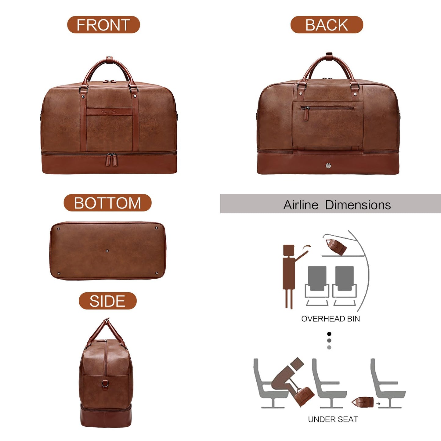 Large 4-in-1 Leather Duffle Bag for Travel Weekender Overnight Hospital Gym Bag for Men & Women, Carry On Airline Approved Personal Item Duffel Garment Bag Luggage with Shoe Compartment & Toiletry Bag BST326H