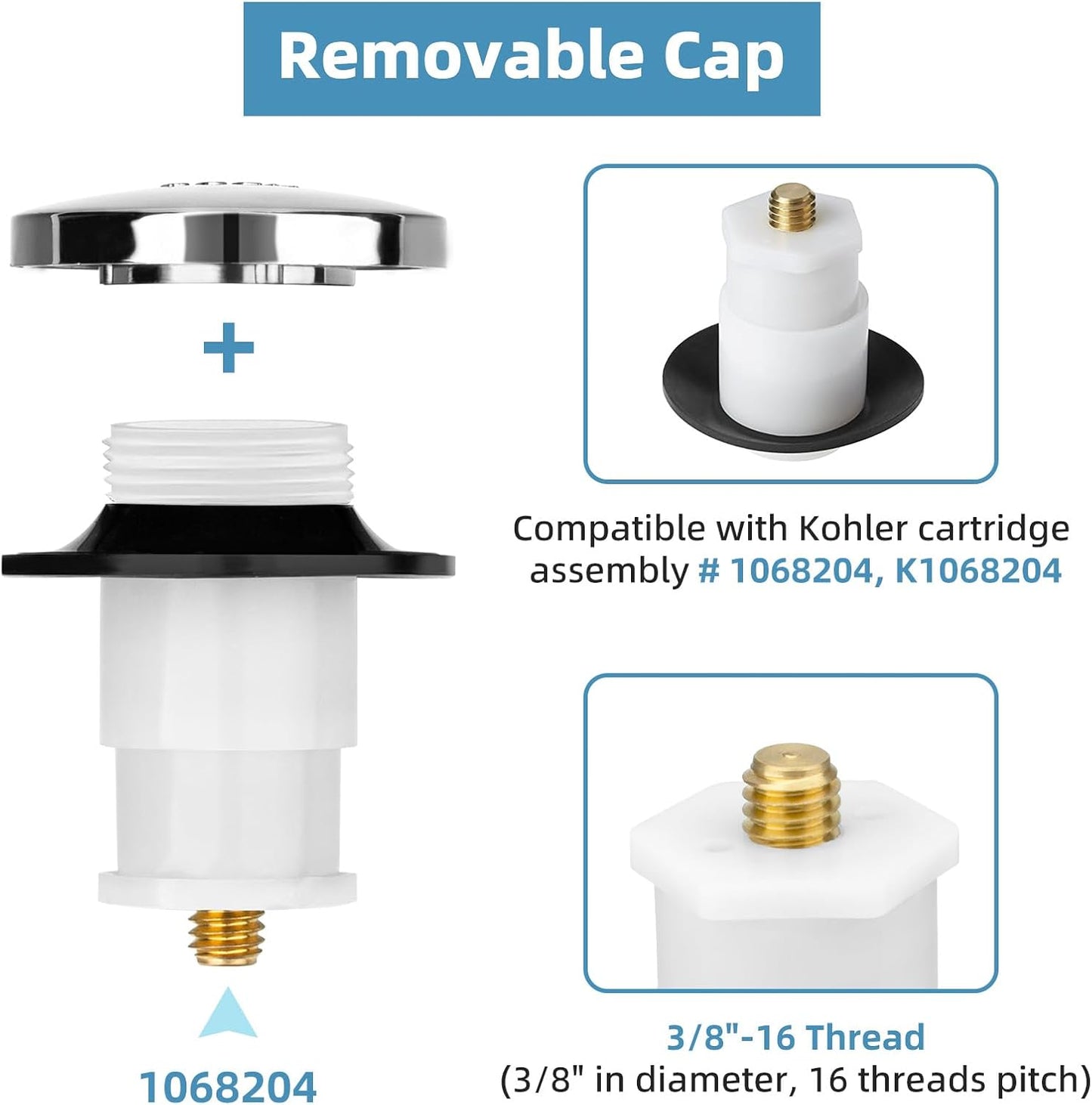 Pop Up Bathtub Drain Stopper Compatible with Kohler Bath Tub | 1068204 Cartridge Assembly Drain Plug Replacement Parts for Kohler K-7272, K-7271, K-7259 & K-7265 Bathtub Faucet BST326H