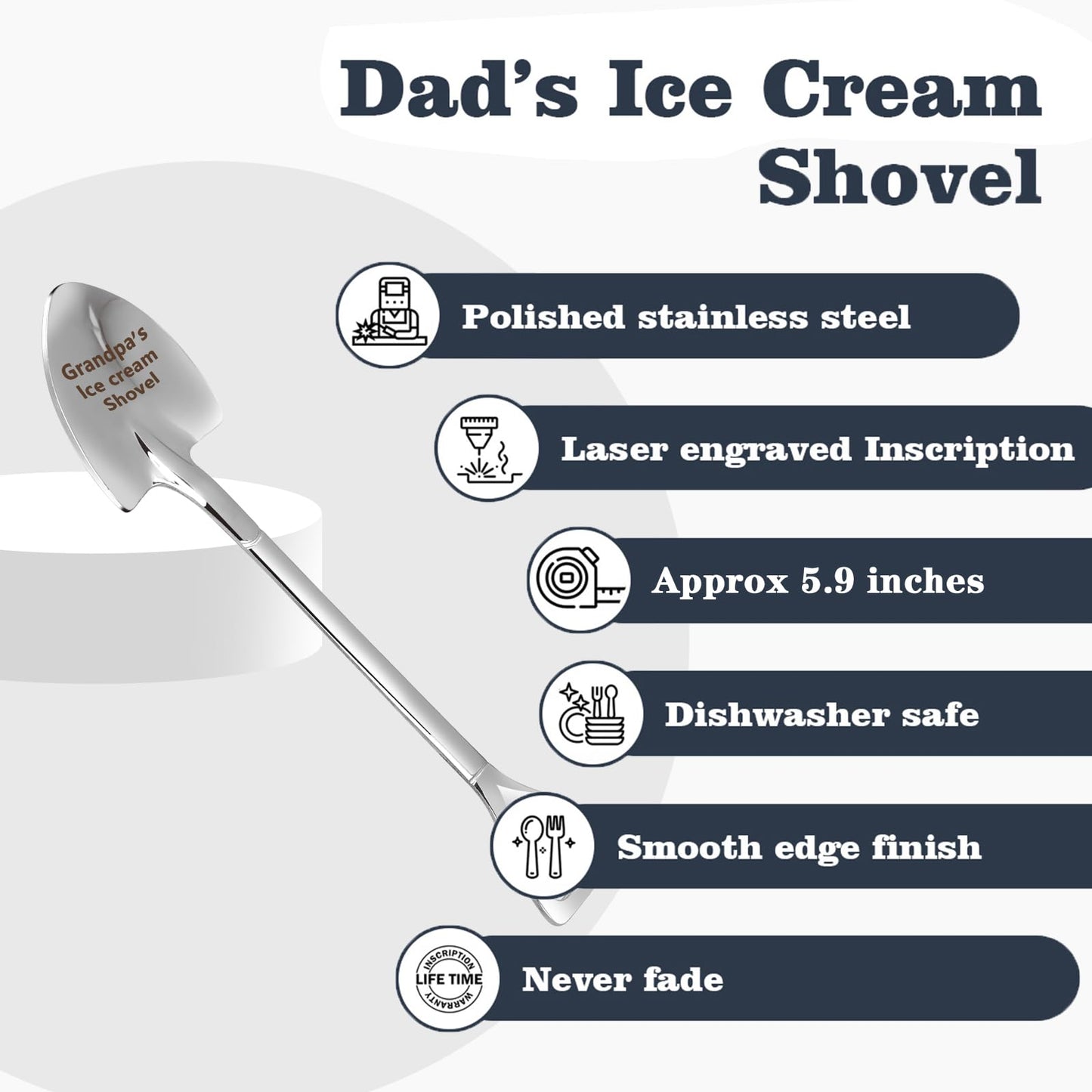 Dad Gifts - Gifts for dad from Daughter. Father Day Gifts for dad Ice Cream Spoon Scoop for Ice Cream Lovers, Father birthday Gifts Funny Engraved Stainless Steel Shovel WN420