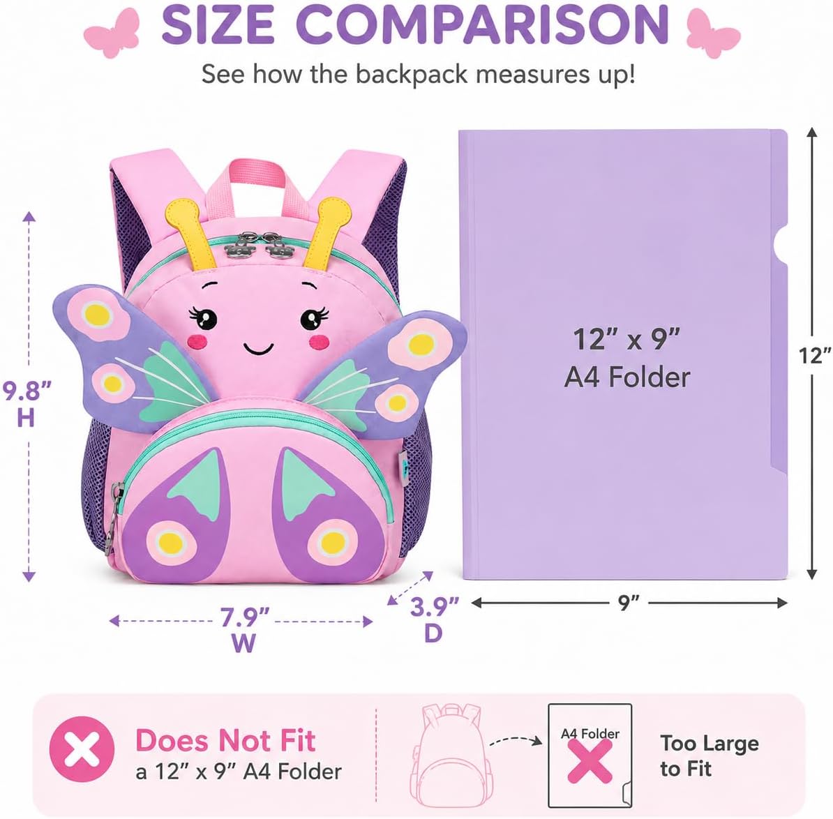 CAMTOP Cute Kids Toddler Backpack Small 3D Cartoon School Bookbags Age 1-3 Daycare Nursary Travel Bags (Butterfly-pink) BST326H