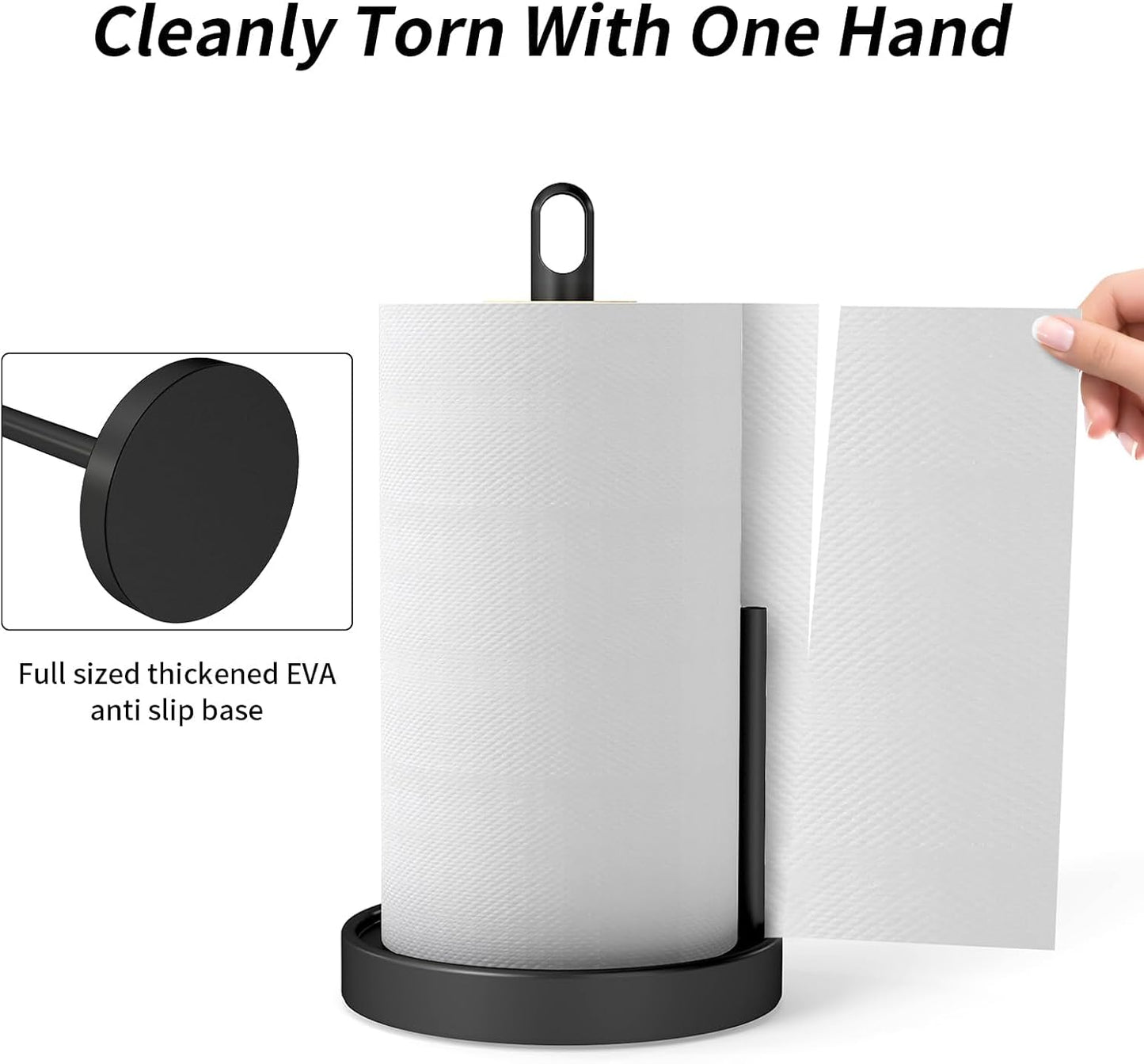 STWWO Paper Towel Holder Countertop, Freestanding Paper Towel Holder, Black | Paper Roll Holder with Anti Slip Weighted Base, Stainless Steel Heavy Duty Papertowel Holder, Kitchen Roll Holder BST326H
