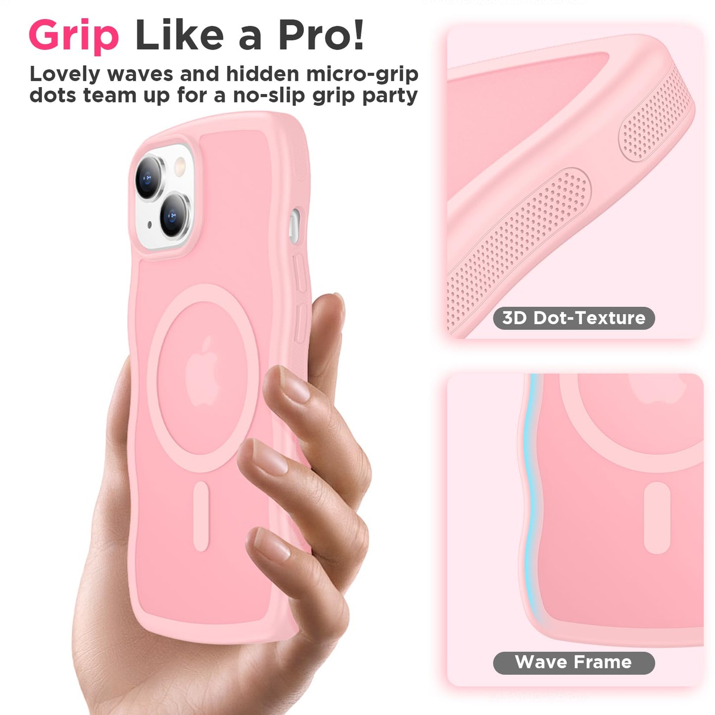 Magnetic for iPhone 13 Pro Case, Compatible with MagSafe Cute Wave Non-Slip Translucent Matte Easier Grip Shockproof Phone Case for iPhone 13 Pro, Black WN420