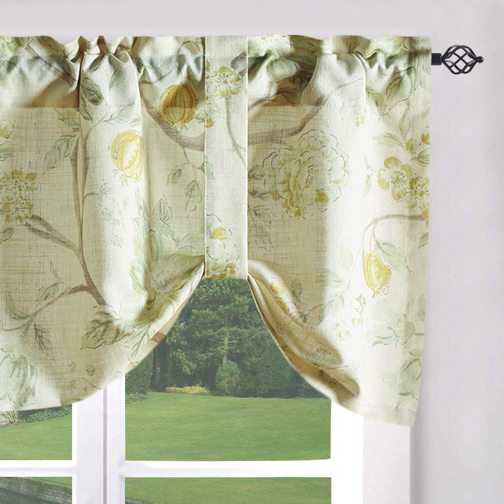 Leeva Tie Up Valance for Windows, Elegant Birds Pattern Light Filtering Window Treatment Valances for Bedroom Kitchen, One Panel, 52 x 18, Light Blue BST220
