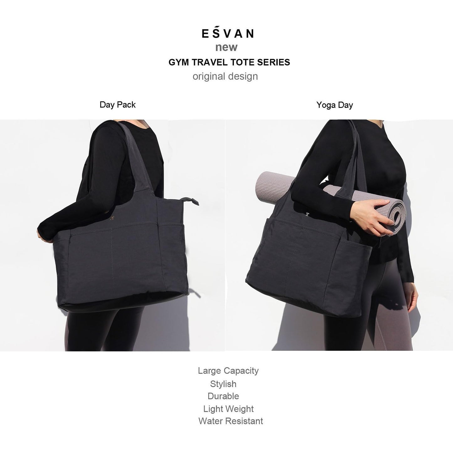 ESVAN Yoga Tote Bag Mat bag Women Shoulder Bags Carryall Tote for Travel Office Workout Gym Nurse Beach BST326H