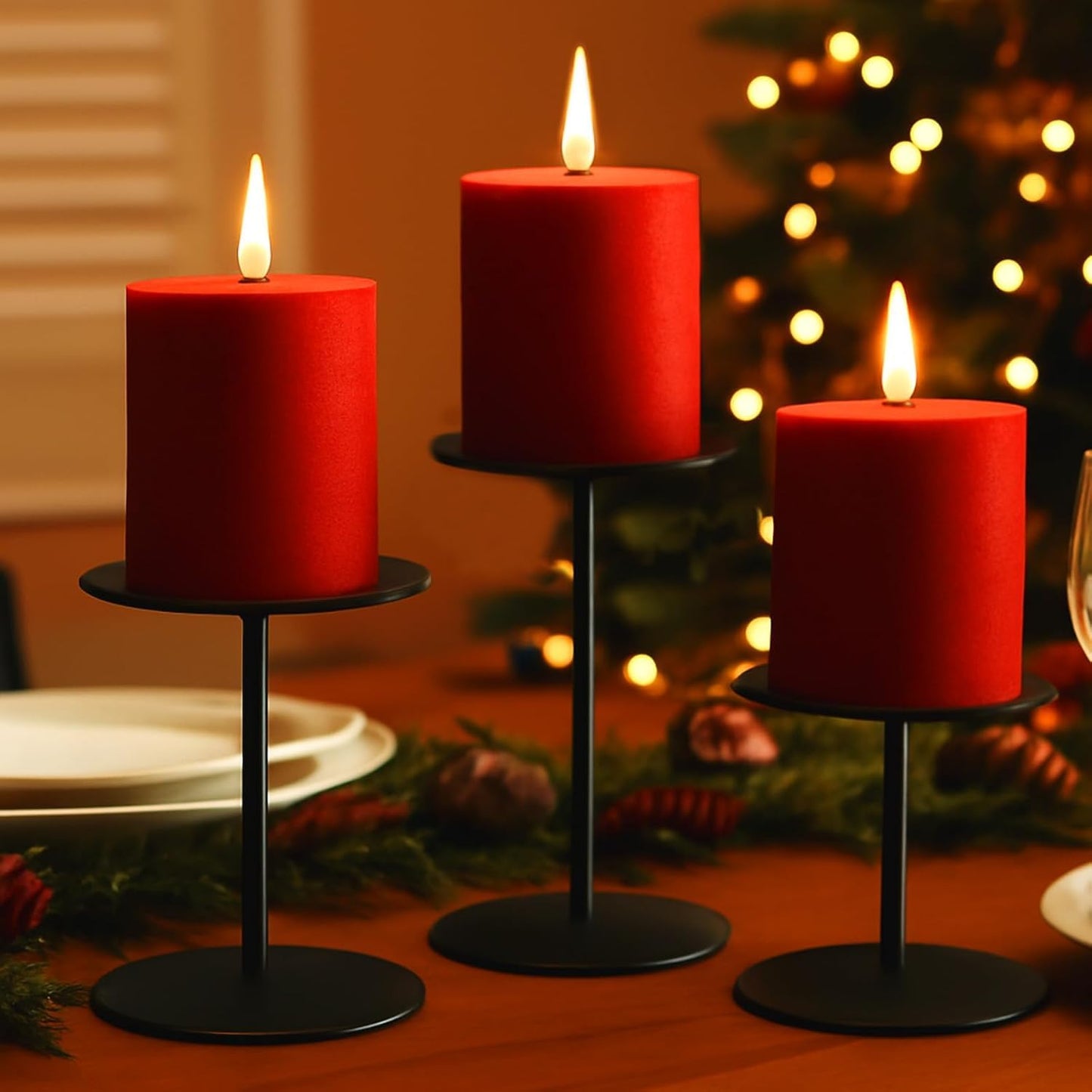 smtyle Gold Metal Candle Holder Sets for Pillar Candles Set of 3 Wedding Table Centerpiece Candle Holders, Minimalist Farmhouse Decor for Fireplace Mantel & Dining Room BST326H