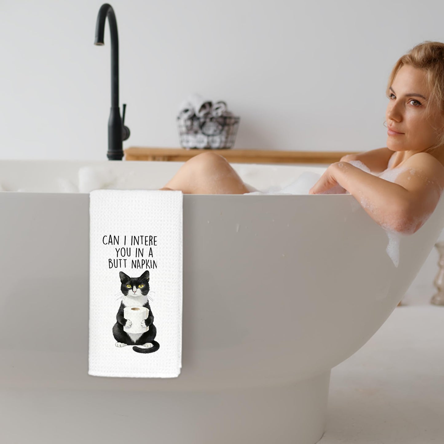 Blue and White Chinoiserie Orange Cat Bathroom Hand Towels, Orange Cat Gifts, Funny Oriental Kitty Decorative Hand Towels Bathroom Restroom Washroom Yoga Spa Zen Decor, 16x24 Inch BST326L