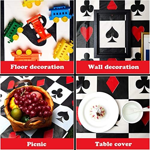 2 Pcs Casino Theme Party Decorations Poker Tablecloth Las Vegas Plastic Table Cover Casino Table Runner for Playing Card Game Birthday Party Favors Picnic Supplies, 54 x 108 Inch WN420