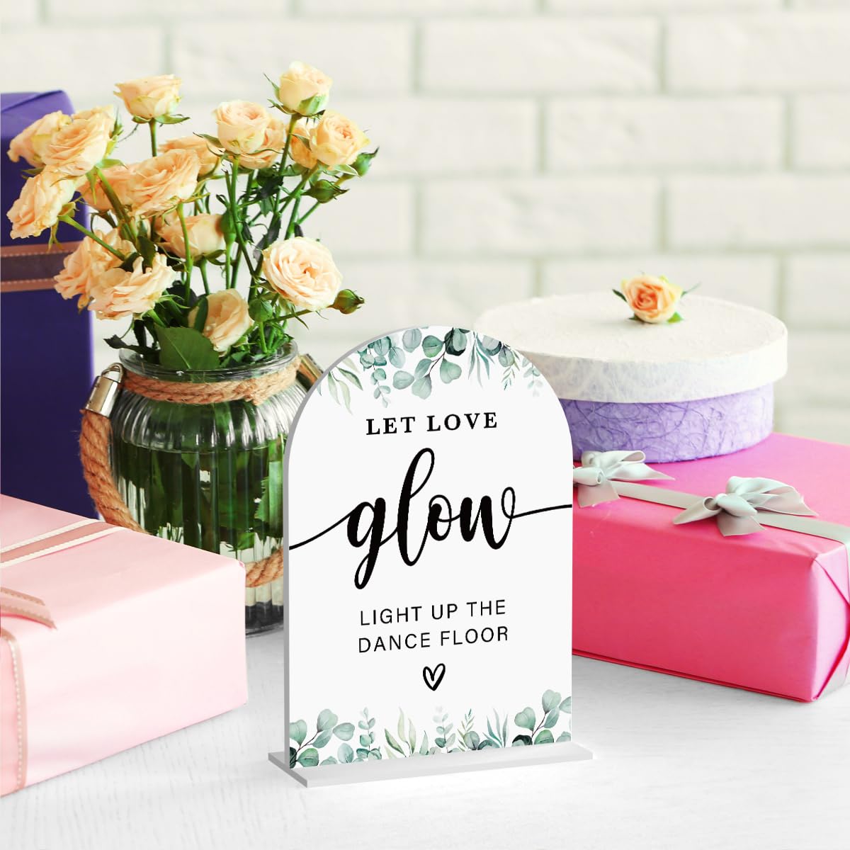Acrylic Wedding Sign Bubble Send Off Signs for Ceremony Modern Calligraphy Arch Acrylic Table Top Signs for Wedding Reception and Event Party Table Decor (White Eucalyptus Leaves) BST326L