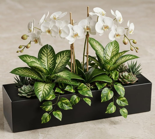 QUHUATU Premium Rectangular Floral Decorative Piece—Indoor/Outdoor Matte Rectangular Planter—Perfect for Various Realistic Greenery Decorations to Enhance Homes and Gardens (Plants Not Included) WN420