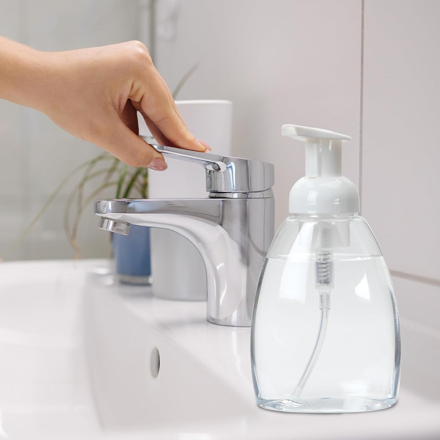Ginger Lily Farms Foaming Soap Dispenser, Refillable Plastic Pump Bottles for Liquid Hand Soap, 12 oz. Clear Bottle with White Pump, 2-Pack WN420