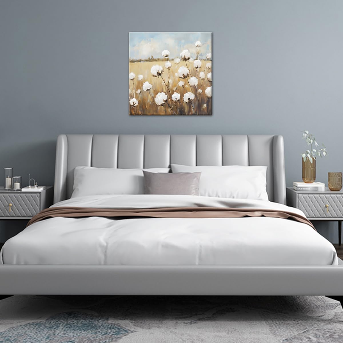 Cotton Canvas Wall Art Rustic Flower Pictures Wall Decor Country Farmhouse Floral Painting Prints Botanical Poster for Living Room Bedroom Bathroom Kitchen Decor Framed(Farm-2,12L x 12W) BST326H