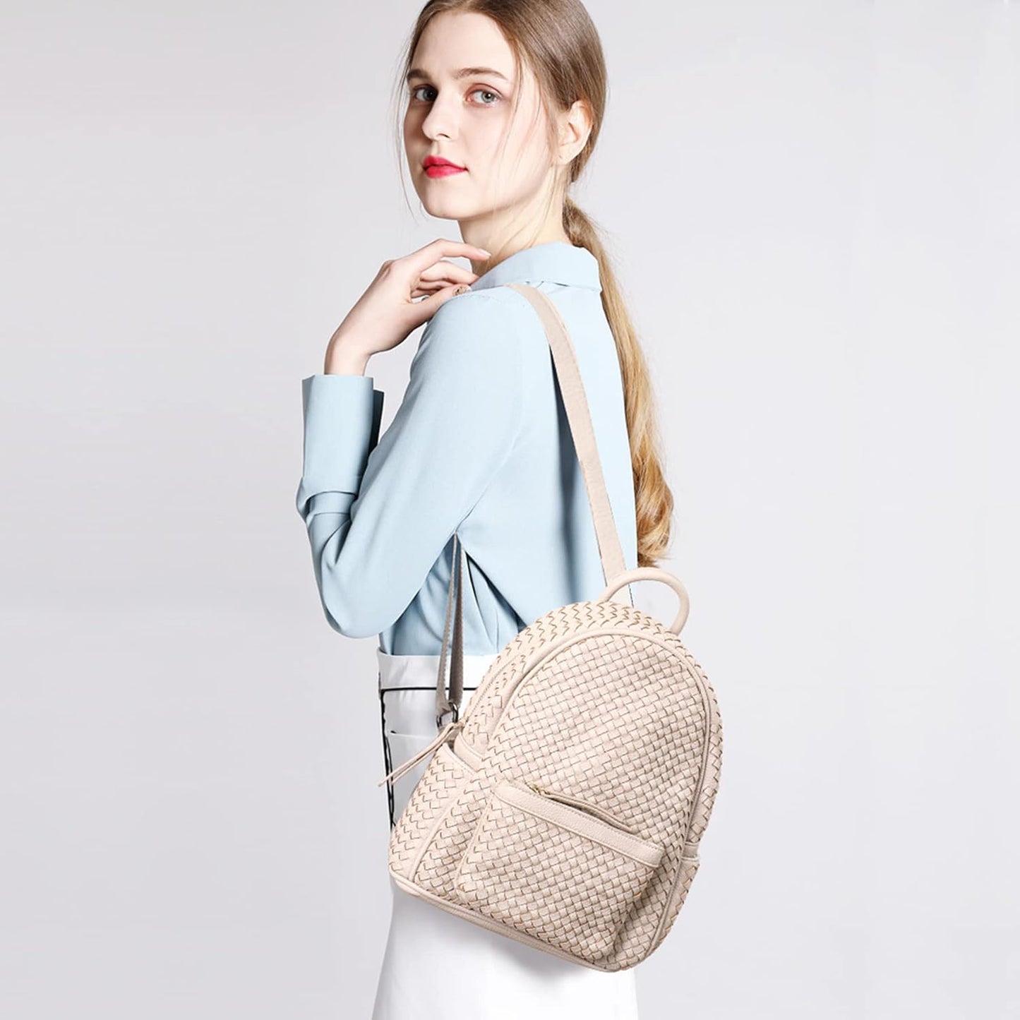 Mini Woven Backpack Purse for Women, Trendy Versatile Daypack, All-Match Fashion Bag,Spring Travel(Small Beige Woven) BST220