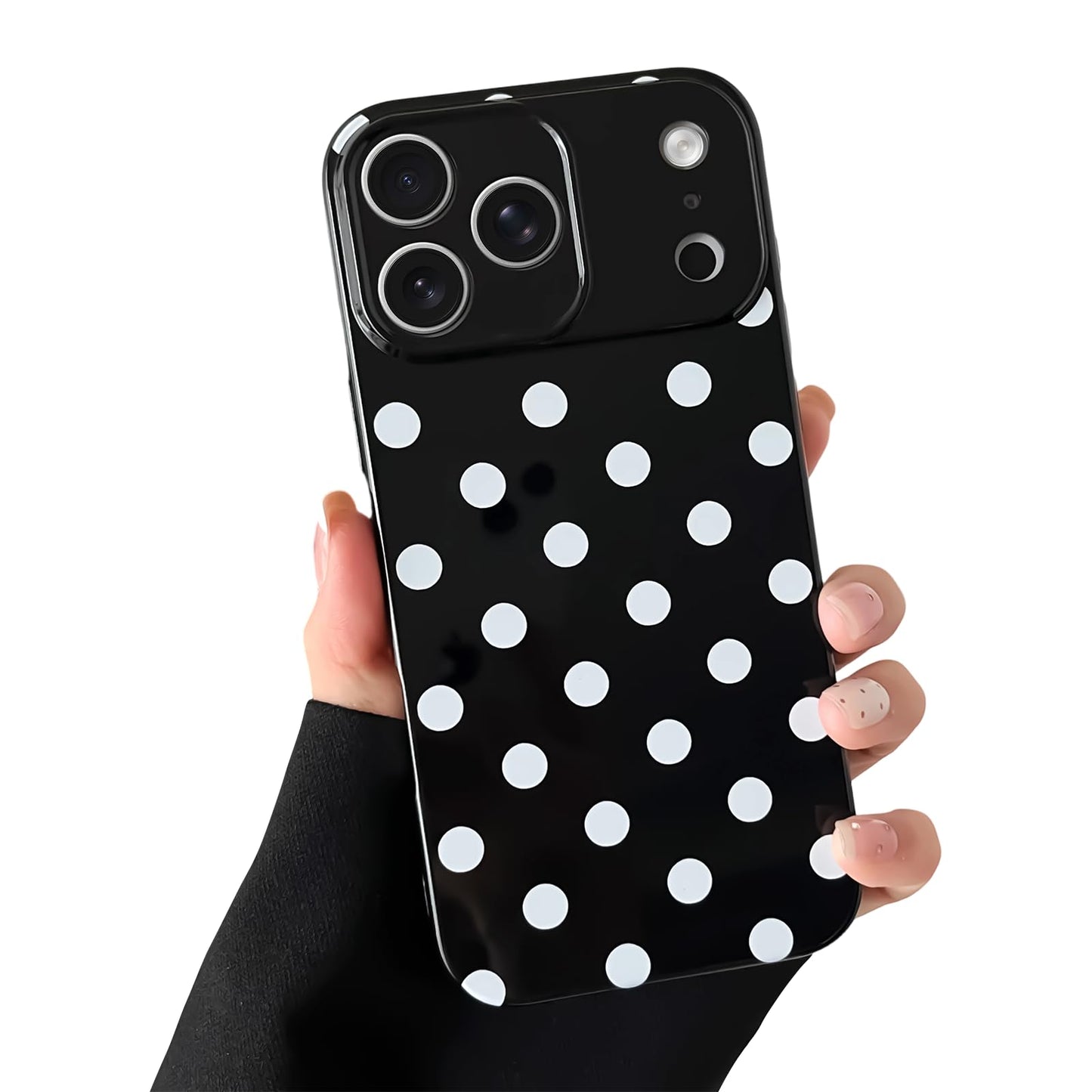 Skyseaco Compatible with iPhone 15 Case Cute Polka Dot Phone Case Soft Slim TPU Shockproof Phone Cover Full Camera Protection for Women Girls - Black WN420