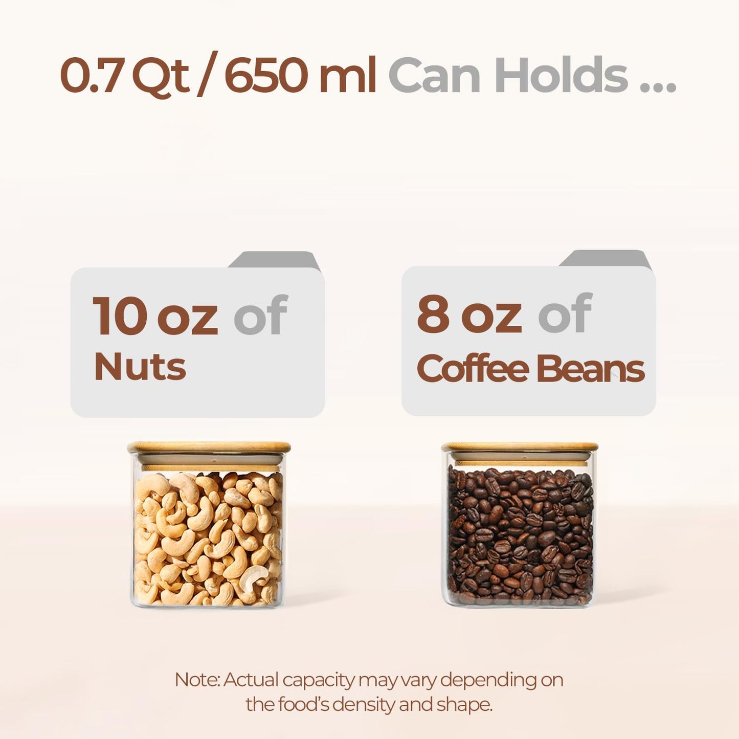 ComSaf 0.6 Qt Glass Food Storage Jars Set of 6, Clear Storage Containers with Airtight Lids, Pantry Organization Jar, Spice Jar, Blooming Tea, Coffee and Sugar Container, Canister Set for Kitchen BST220
