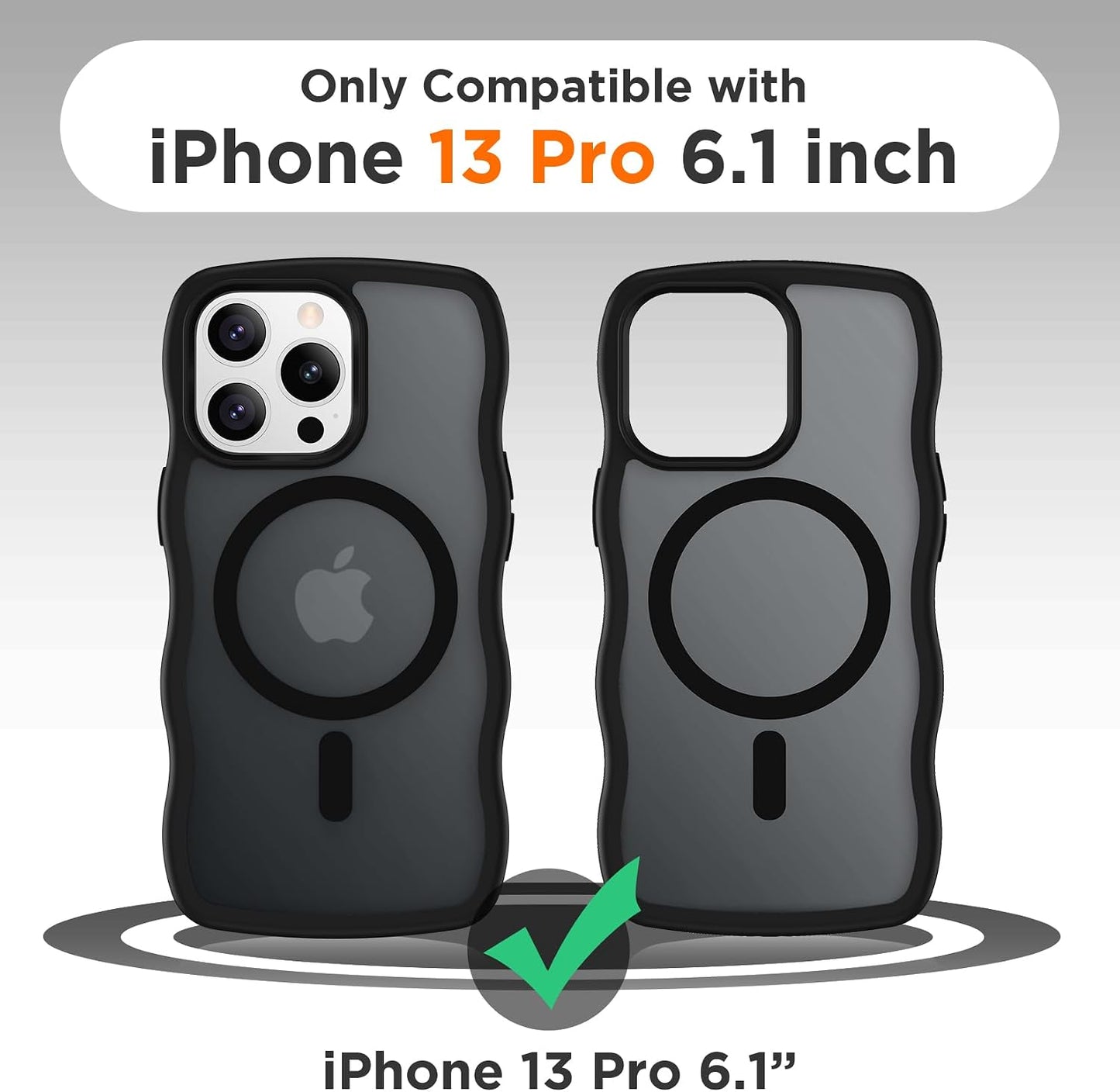 Magnetic for iPhone 13 Pro Case, Compatible with MagSafe Cute Wave Non-Slip Translucent Matte Easier Grip Shockproof Phone Case for iPhone 13 Pro, Black WN420