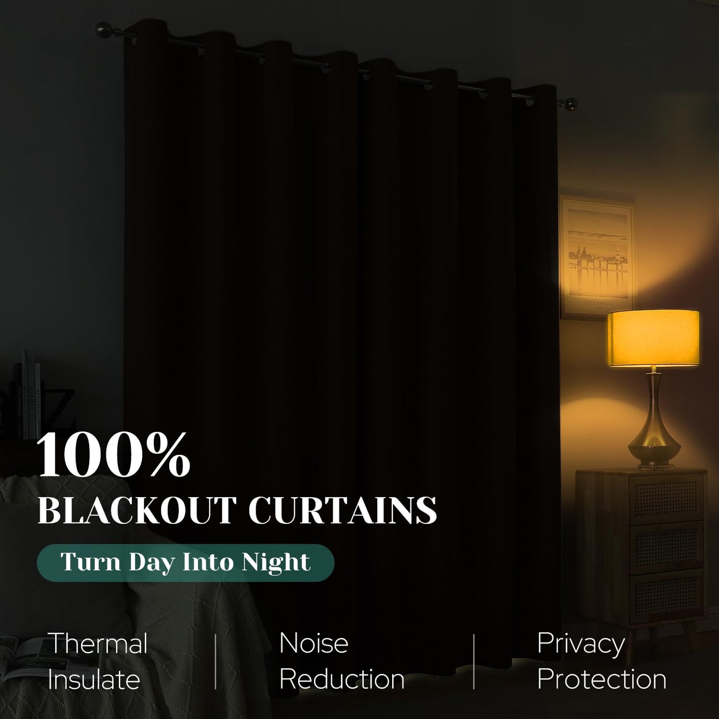 HOMEIDEAS 100% Ivory Cream Linen Blackout Curtains for Bedroom, 52 x 96 Inch Length 2 Panels Faux Linen Thermal Insulated Black Out Grommet Window Drapes for Living Room BST202