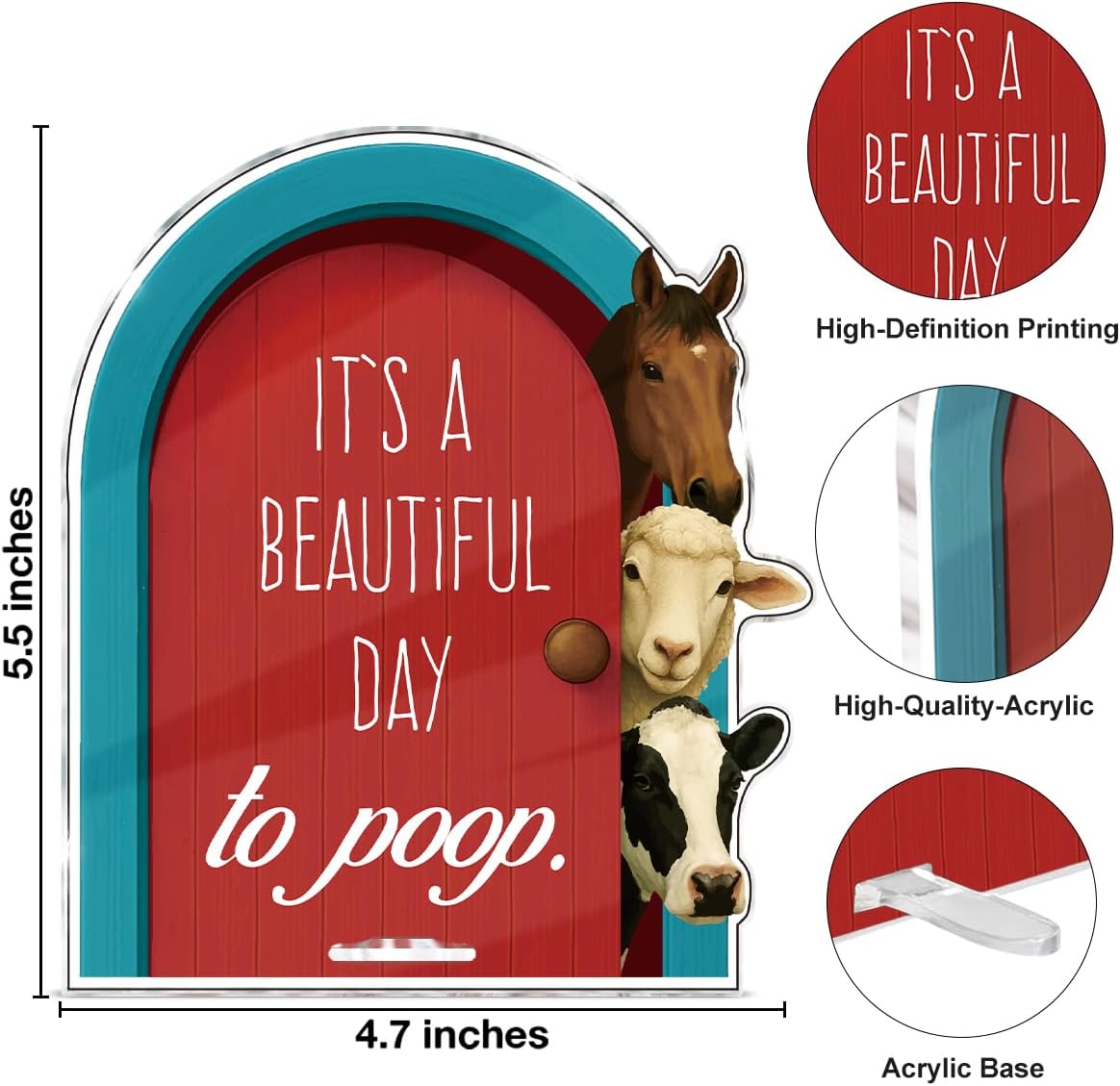 Funny Farmhouse Bathroom Decor - Funny Farm Animals Bathroom Sign for Restroom Shelves Toilet Tank Decor - Beautiful Day Sign BST326L