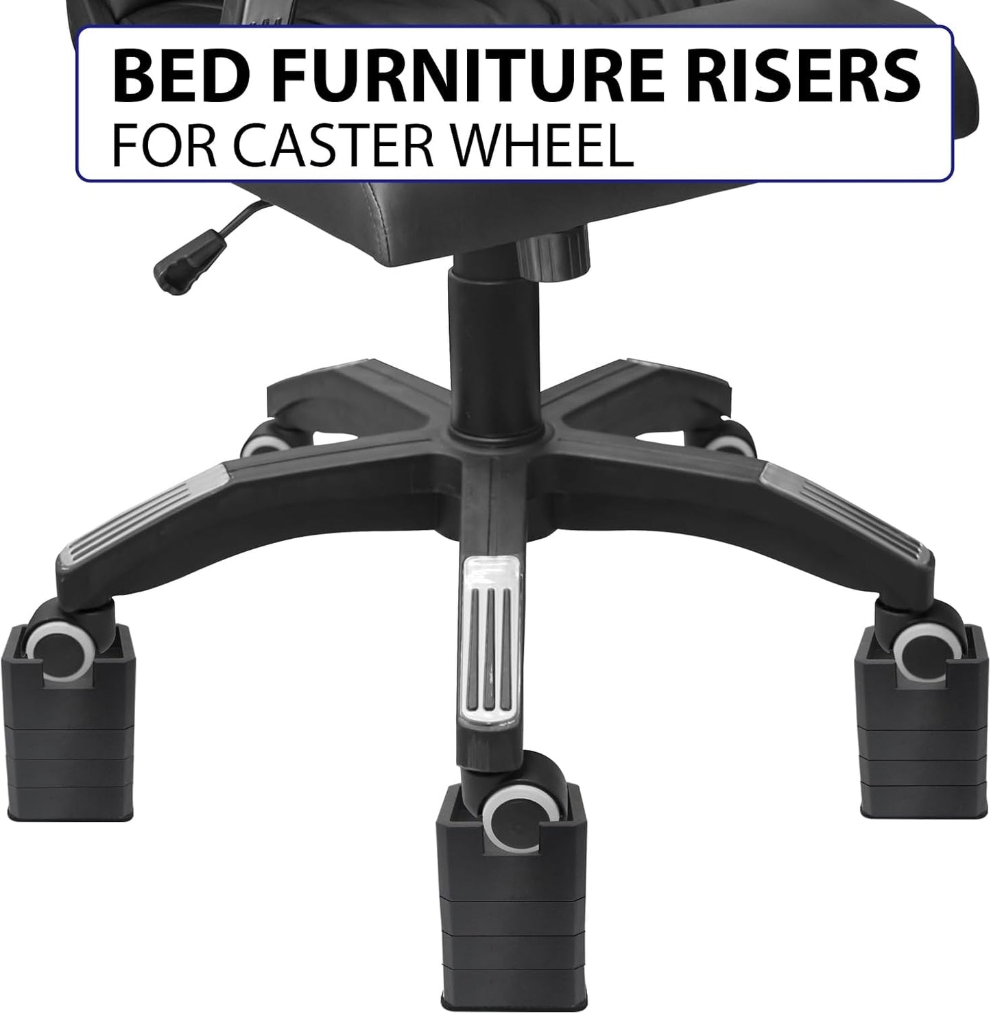 MYMULIKE Bed Risers 6 Pack, 4 inch Bed Lifts Risers for Casters Wheel, Adjustable Height 2, 3 or 4 inch Heavy Duty 6000lbs Bed Furniture Risers for Bed Frame, Furniture, Table, Black BST202