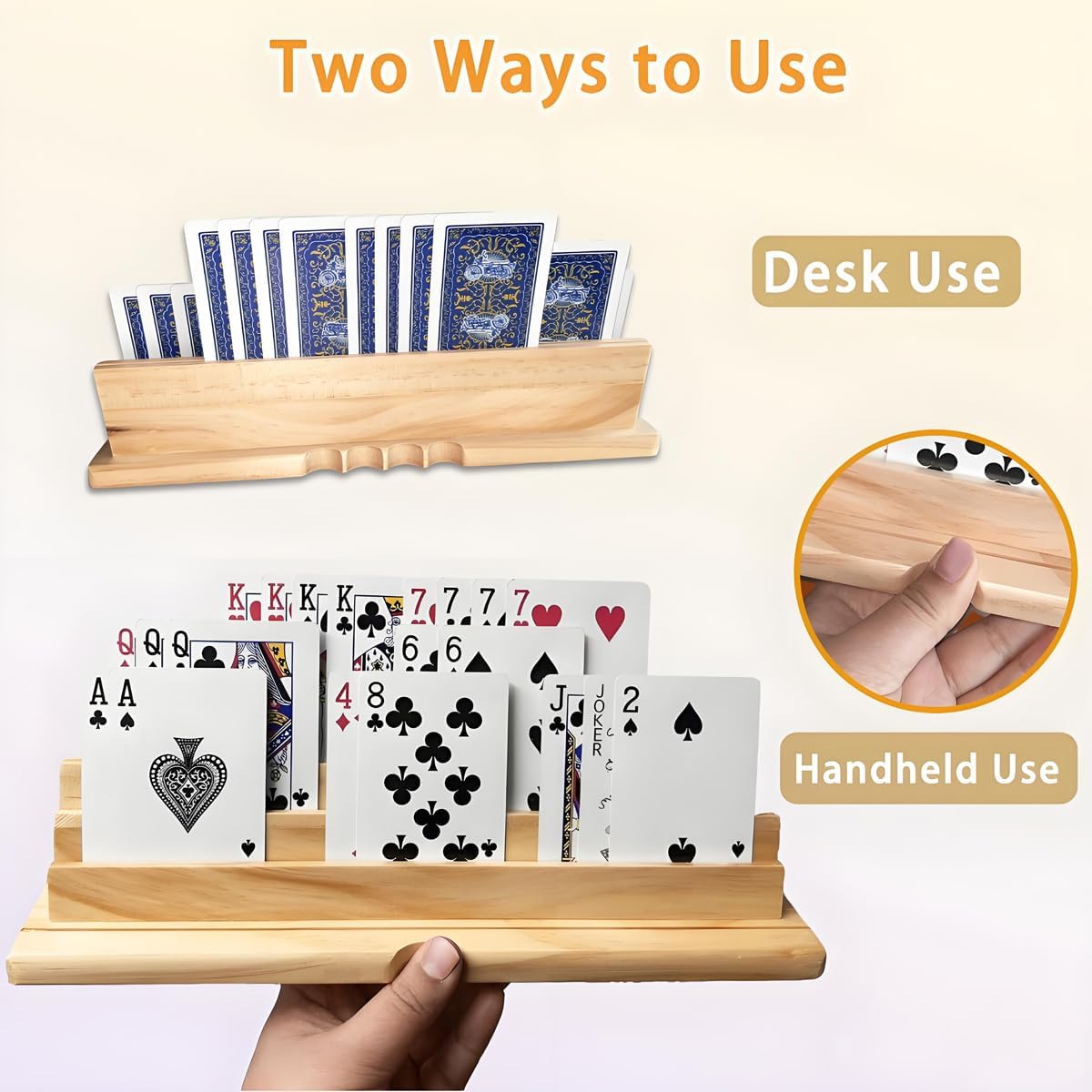 2PCS Card Holder Playing Cards 4-Slot Wooden Card Holder Playing Cards with Storage Bag Wooden Card Holders for Playing Card for Canasta and Bridge, Hands-Free Playing Card Holders for Adults, Kids, Seniors BST202