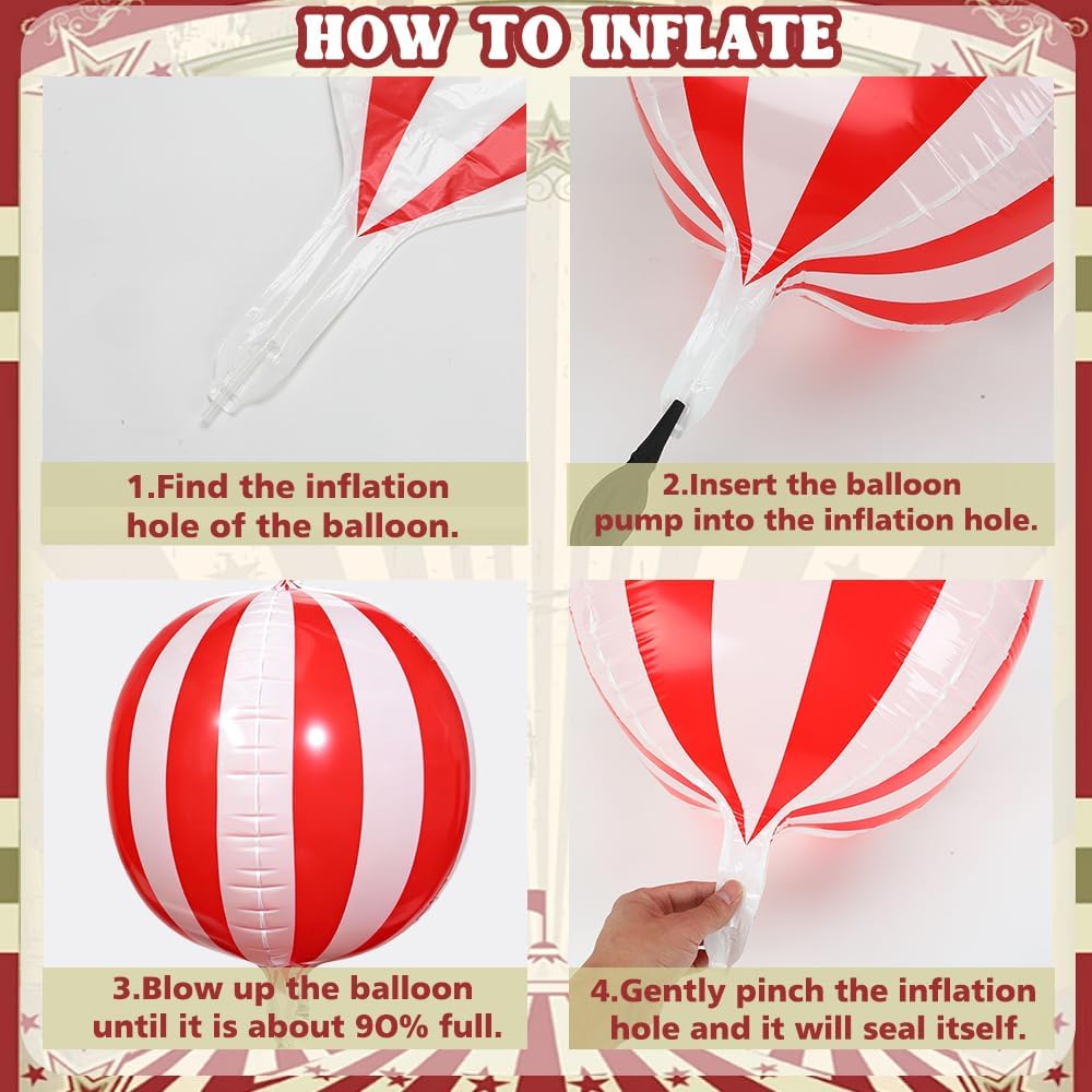 Carnival Theme Balloon 22inch Foil Red and White Balloons Circus Theme Party Decorations Carnival Candy Cane Balloons Striped Balloon Circus Decorations, 8pcs Decor for Birthday Party BST202