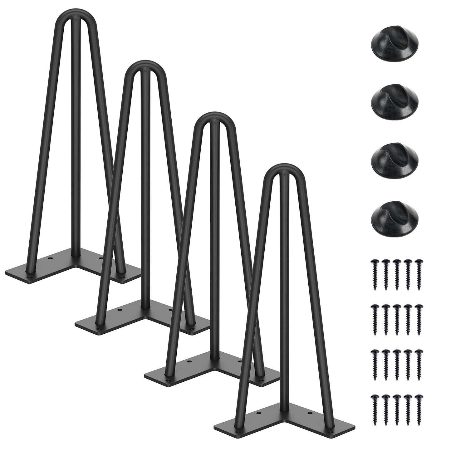 SMARTSTANDARD 16 Inch Hairpin Table Legs, 3 Steel Rods 1/2 Inch Pipe Diameter, 800lbs Load Capacity, Mid-Century Style for Coffee Table, Side Table, Night Stand (Black, 4PCS) BST220
