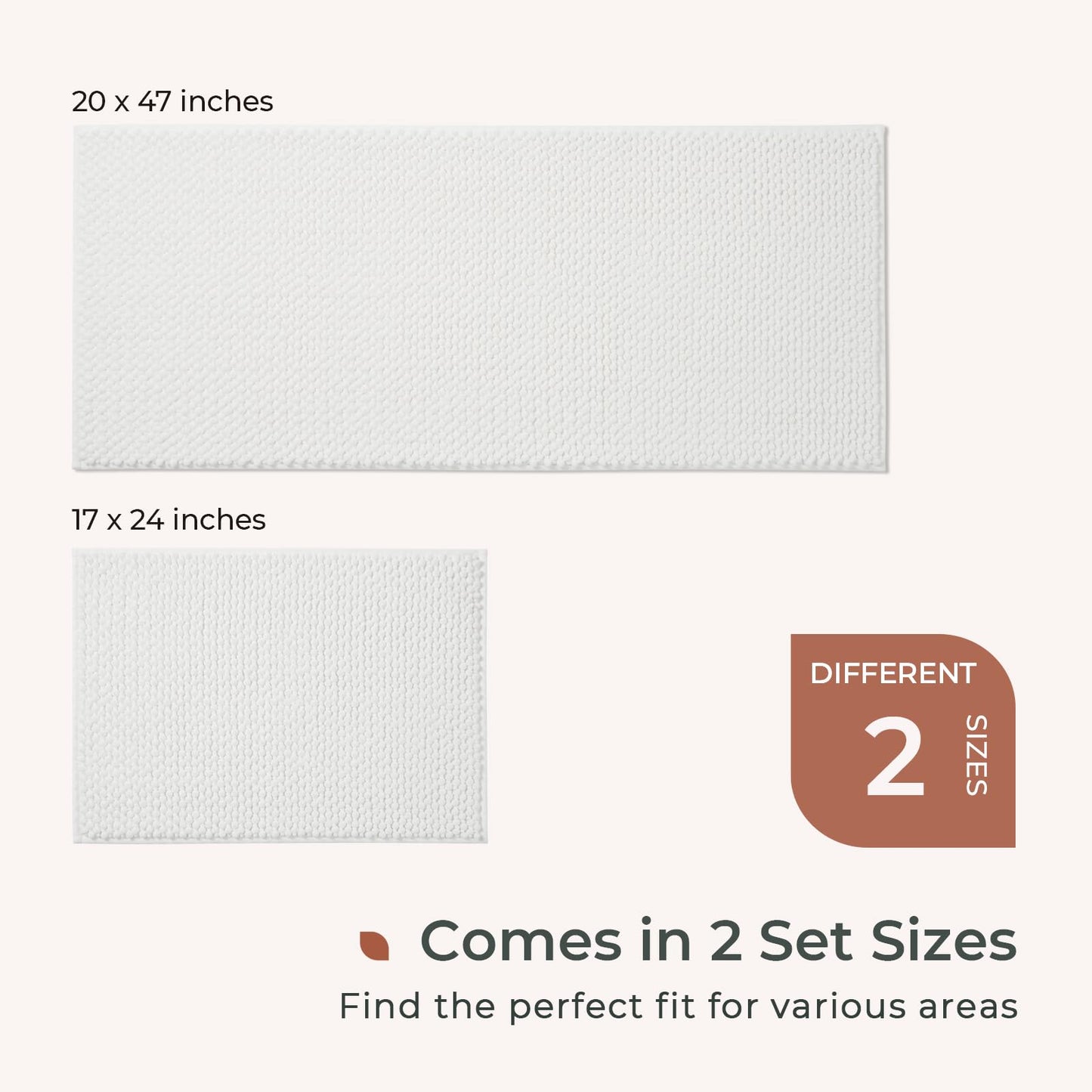 FRESHMINT Chenille Bathroom Rugs Sets 2 Piece 17"x24"+20"x32", Non-Slip Bath Mats, Absorbent Bath Rug, Washable Set of 2 Shower Floor Mat, Gray BST220