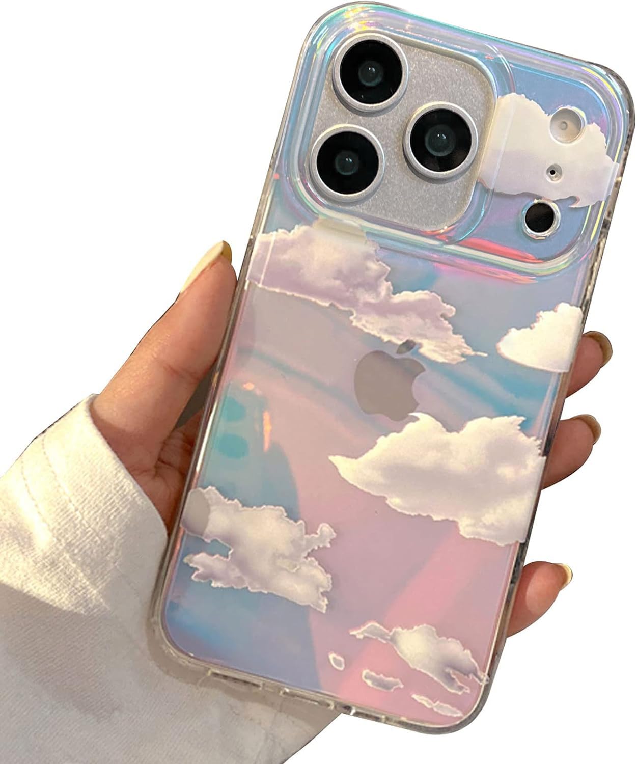 I-MGAE-IN-AR Compact Case for iPhone 16 Holographic Cloud Design,Cute Trendy Soft Slim TPU Shockproof Protective Phone Cases Cover for Women Girls Aesthetic Glitter WN420
