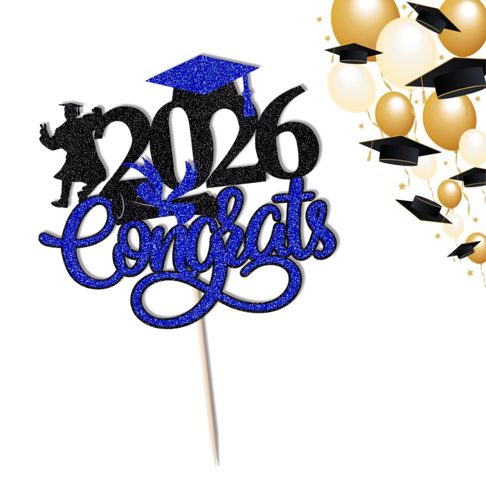 24Pcs Graduation Cupcake Topper, Glitter Class of 2026 Cupcake Topper Supplies for 2026 Congrats Grad Cap Diploma Cake Decor Graduate Celebration Party Cake Decorations Supplies (Black - 24) BST326L