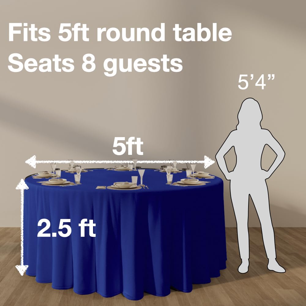 Urby 120 inches Large White Round Tablecloth for 5-6ft Round Folding Table That Seats 6-8 Guests, for Table with 6 Chairs. Ideal for Party, Wedding, Banquet and Events. BST220