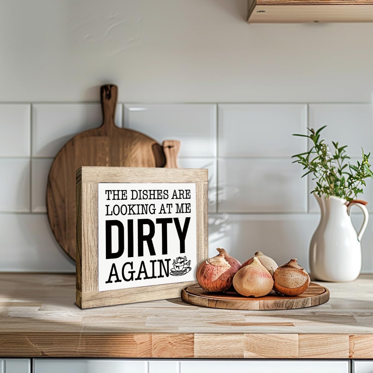 Just A Spoonful of Sugar Sign, Coffee Decor Sign, Rustic Kitchen Box Signs, Coffee Station Decor, Modern Farmhouse Home Decors for Kitchen Bar, Cafe Decors, Freestanding Wooden Plaque BST326L