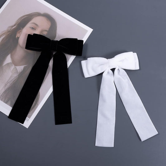 Velvet Bow Hair Ties, Classy Women Girls Hair Styling Accessories, Gift Hair Bows Cute Hair Clips for Mom Women Girl Stuff, Elegant Headdress Decor, Back to School Outfits, Black and White WN420