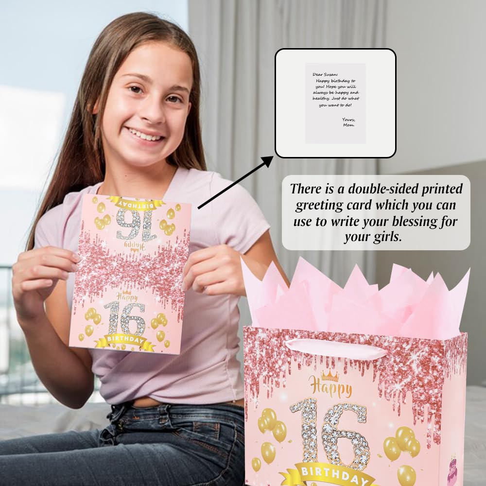 Eaureum Personalized Initial A Gift Bags for Girls Women, 13" Pink Initial A Gift Bags for Birthday Wedding Holidays Party Decorations for Her Girls Women Daughter Granddaughter Friends Wife BST326L