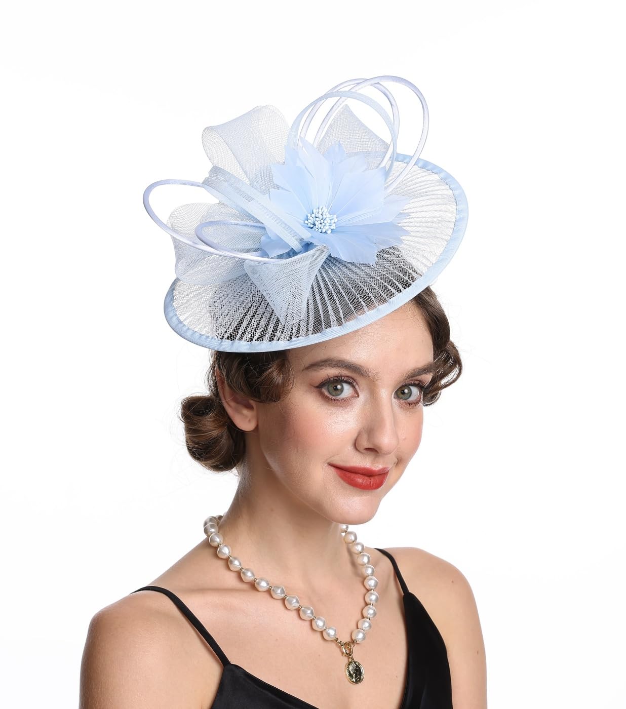 SAFERIN Elegant Women's Fascinator Hat with Veil and Feather Hair Clip Headpiece for Weddings Tea Party WN420