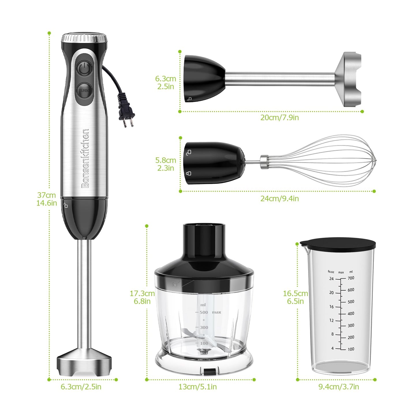 Bonsenkitchen Immersion Blender Handheld with Food Processor RD12