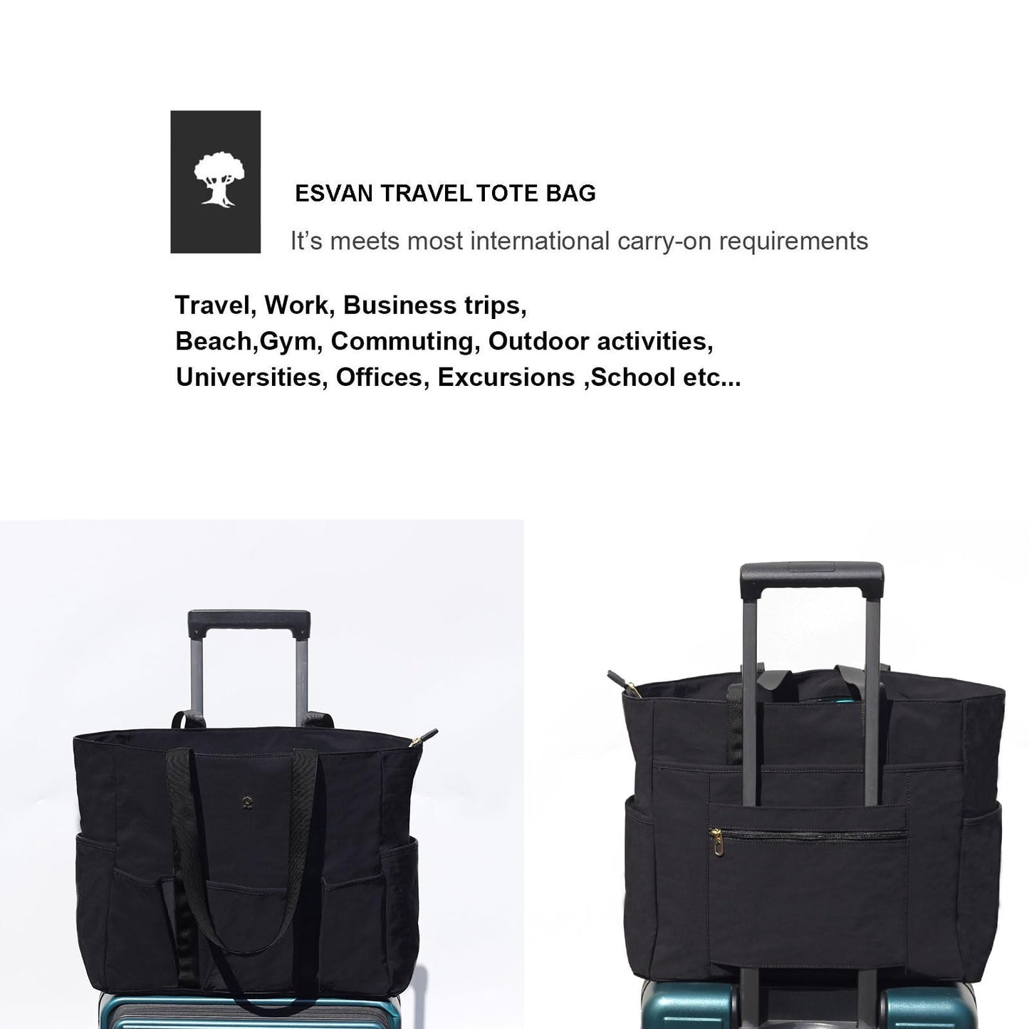 ESVAN Utility Tote Bag Weekender Duffle Bag with 13 Pockets - Perfect for Travel, Work, Gym, Beach, Teachers, and Nurses BST326H